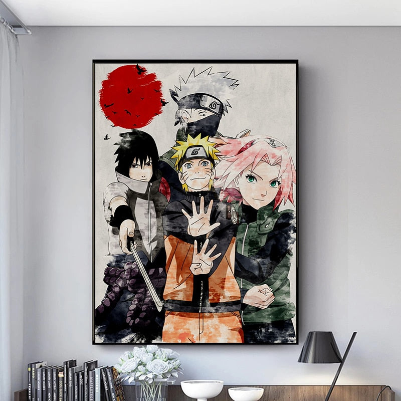 Tableau Naruto Sakura Sasuke Deco Toile Cadre Mural Manga Naruto