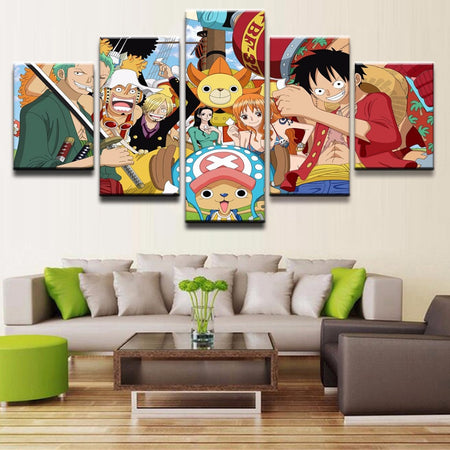 Tableau One Piece Tous les personnages 3 Toile Avec Cadre - ProduitPOD