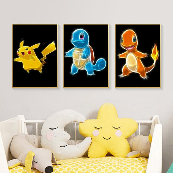 Tableau Pokémon Pikachu & Carapuce & Salamèche