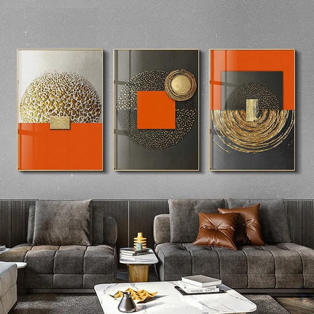 Tableau Triptyque Abstrait Orange et Marron