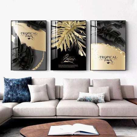 Tableau Triptyque Moderne Feuilles d'Or.